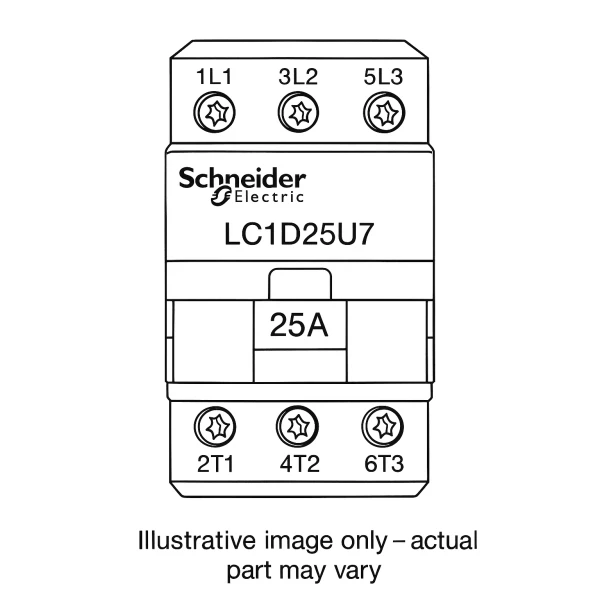 Schneider TeSys D 3-pole 25 A contactor LC1D25U7 – illustrative image only, actual part may vary