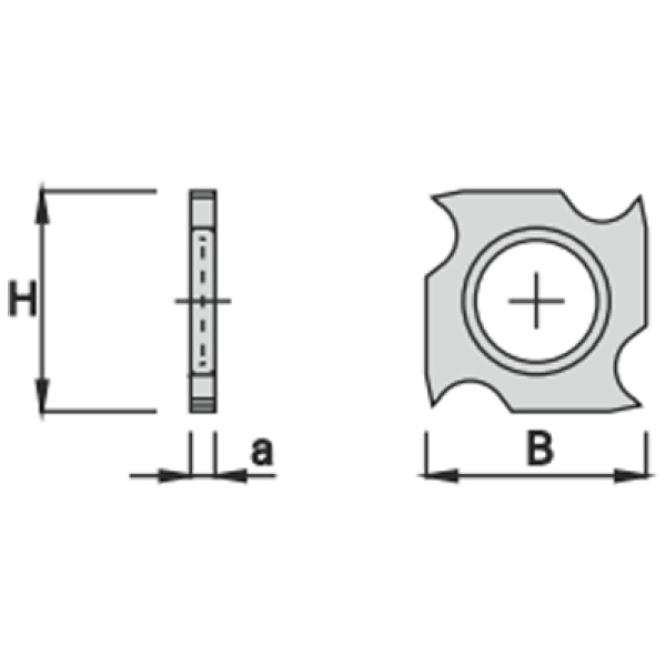 Technical drawing of 18 × 18 × 1.95 mm carbide insert with chip-breaker grooves